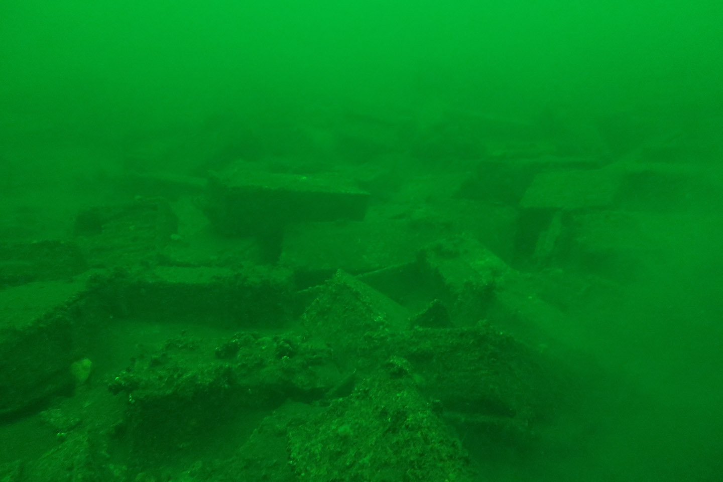 Baltic Sea Lübeck Bay, ammunition boxes under water